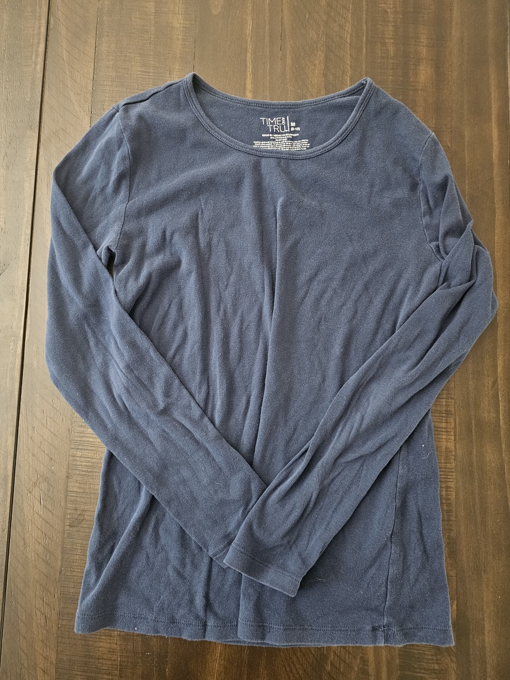 Time and Tru Dark Blue Long Sleeve Crew Neck Top